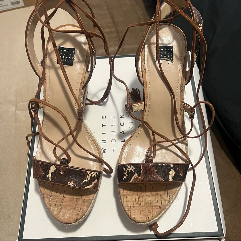 White House Black Market Snakeskin and Brown Sandals